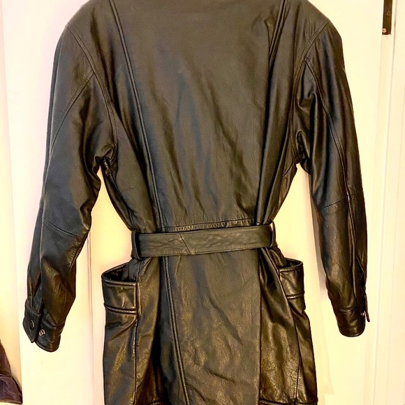 D’Linea Black Leather Thigh Length Jacket - Picture 2 of 3